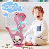 Wooden Dinosaur Piggy Bank Boalord for Boys Kids Girls Clear Big Belly Animal Coin Bank for Toddler Real Money Toy（Dino-Blue）