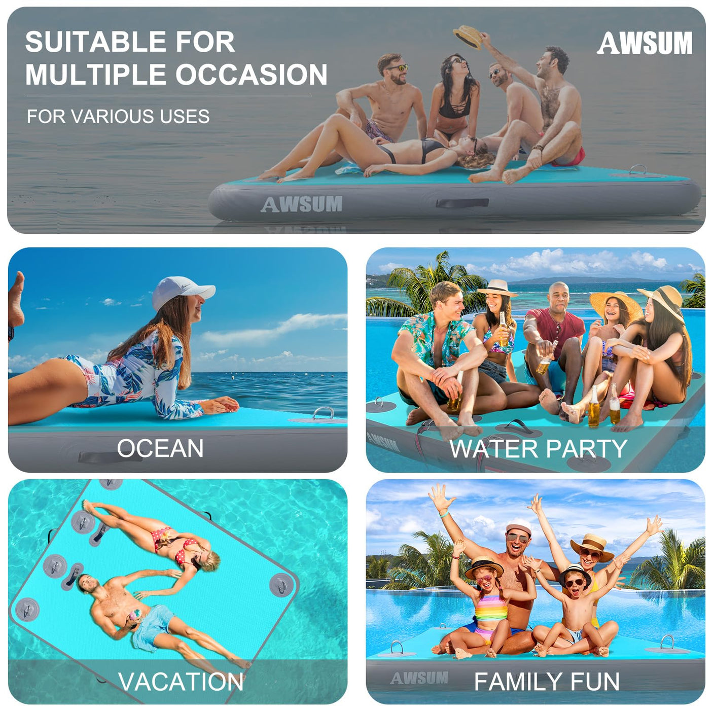 AWSUM Inflatable Floating Dock Air Dock Platform Floating Island Raft with None-Slip Surface for Pool Beach Ocean