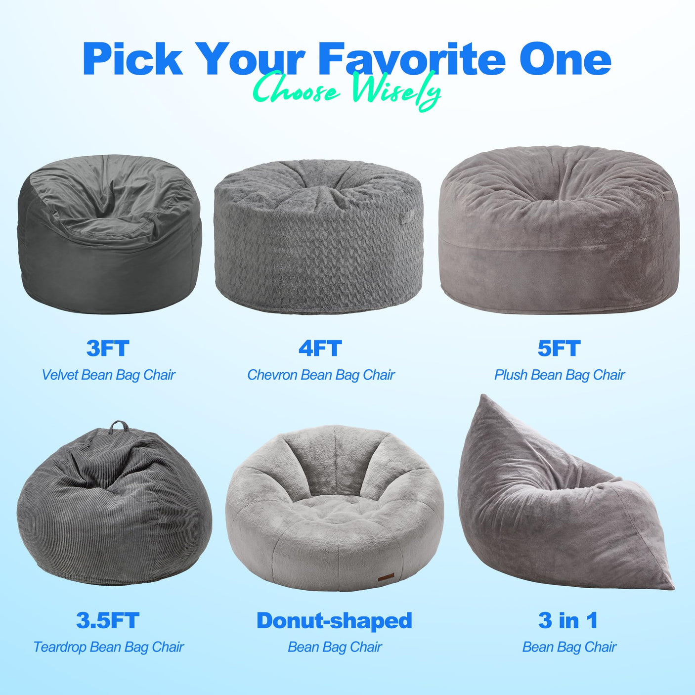 Hobestluk 3 in 1 Bean Bag Chair Giant Bean Bag Chairs Convertible Bean Bag Floor Cushion with Machine Washable Cover, Beanbag Chairs for Adult (Dark Grey)