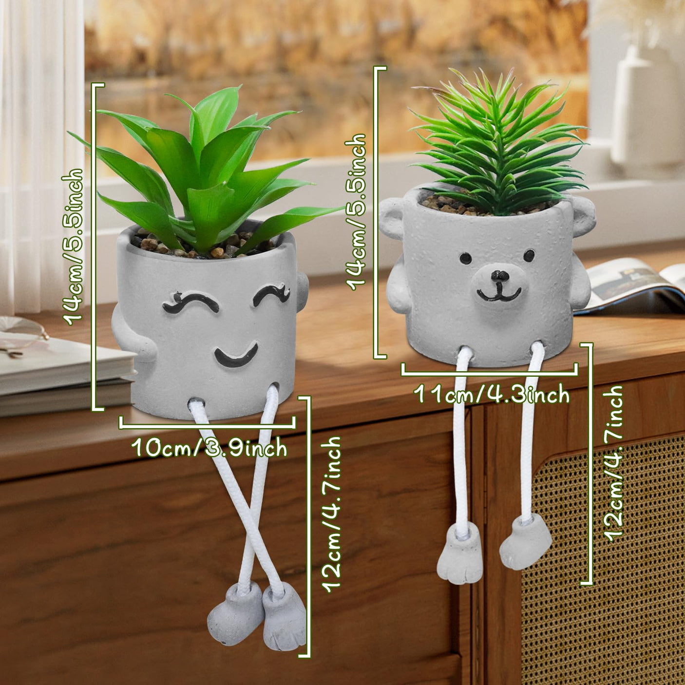 Zerzsy 3pcs Creative Artificial Succulents with Gray Flower Pots, Mini Potted Succulents for Home Office Desk Decor and Gift Choice