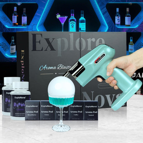Cocktail Bubble Smoke Gun with 5 Flavour Aroma Pods and Edible Bubbles, Electric Bubble Smoke Machine, Food Drink Decor Perfect for Bar, Party and Home, Gift for Engagement & Birthday