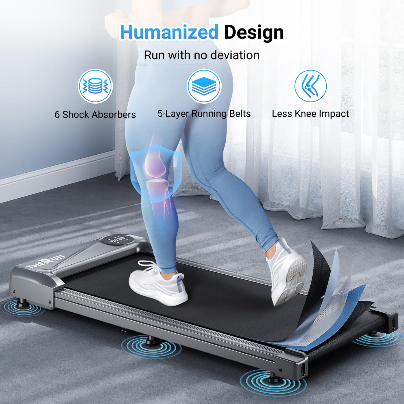 THERUN Walking Pad Treadmill Under Desk, Portable Mini Treadmill for Home/Office, Walking Pad Machine with 2.5HP and 265 lbs Weight Capacity Remote Control LED Display