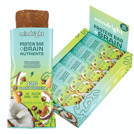 Mindright Superfood Vegan Protein Bar | Gluten Free, Non-Gmo, Low Sugar | Brain Food Snack to Enhance Mood, Energy, and Focus | Pack of 12 (Peanut Butter Cup)