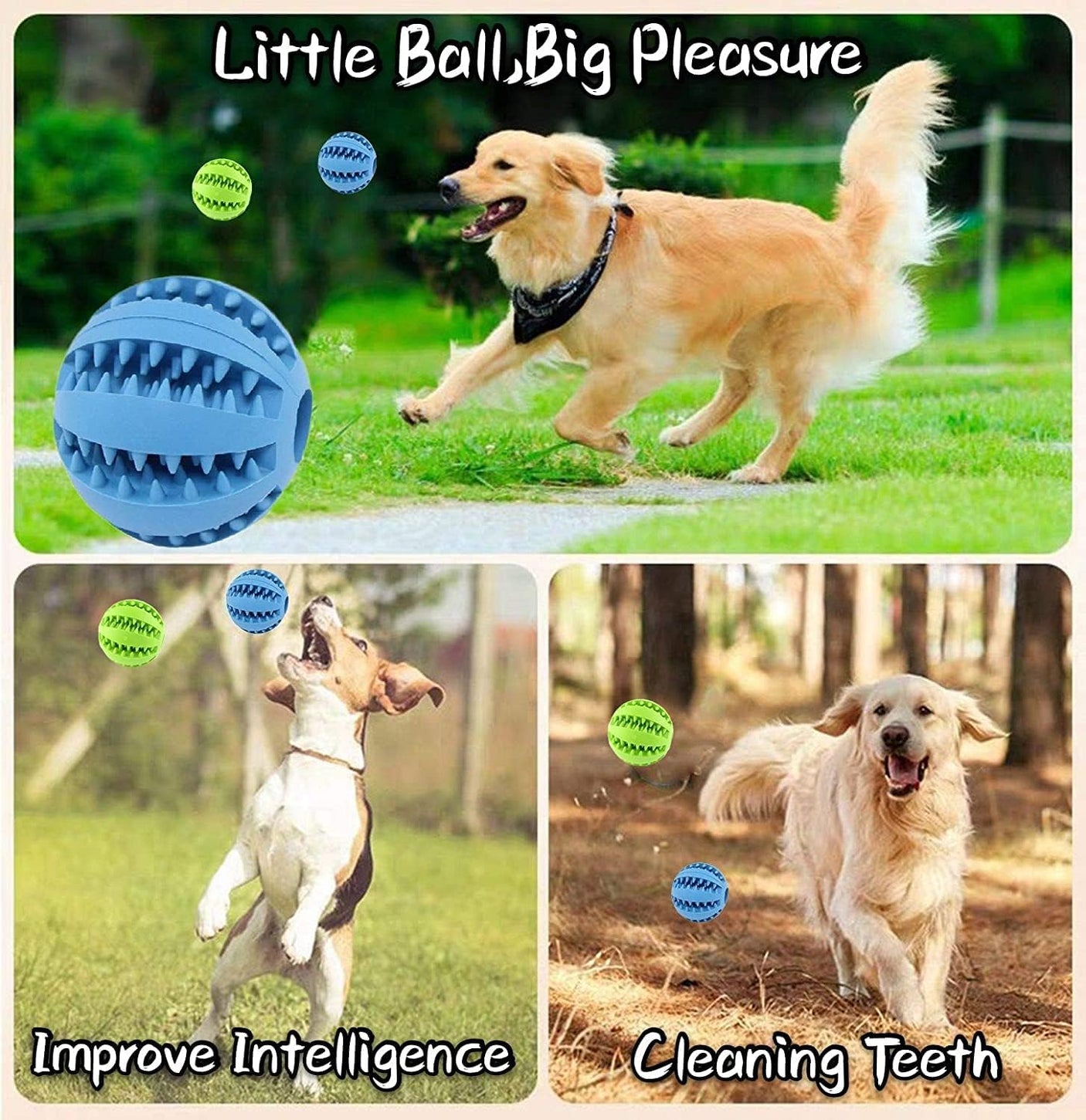 Dog Treat Toy Ball, Dog Tooth Cleaning Toy, Interactive Dog Toys(1 Green+1 Blue) 2.8" Pack of 2