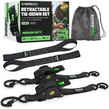 Rhino USA Retractable Ratchet Straps (4-Pack) - 1 Inch x 10 Feet (1,209lb Break Strength) - Heavy Duty Auto Self Retracting Tie Down Straps for Truck, Cargo Trailer, Motorcycle, Rad & More - Green