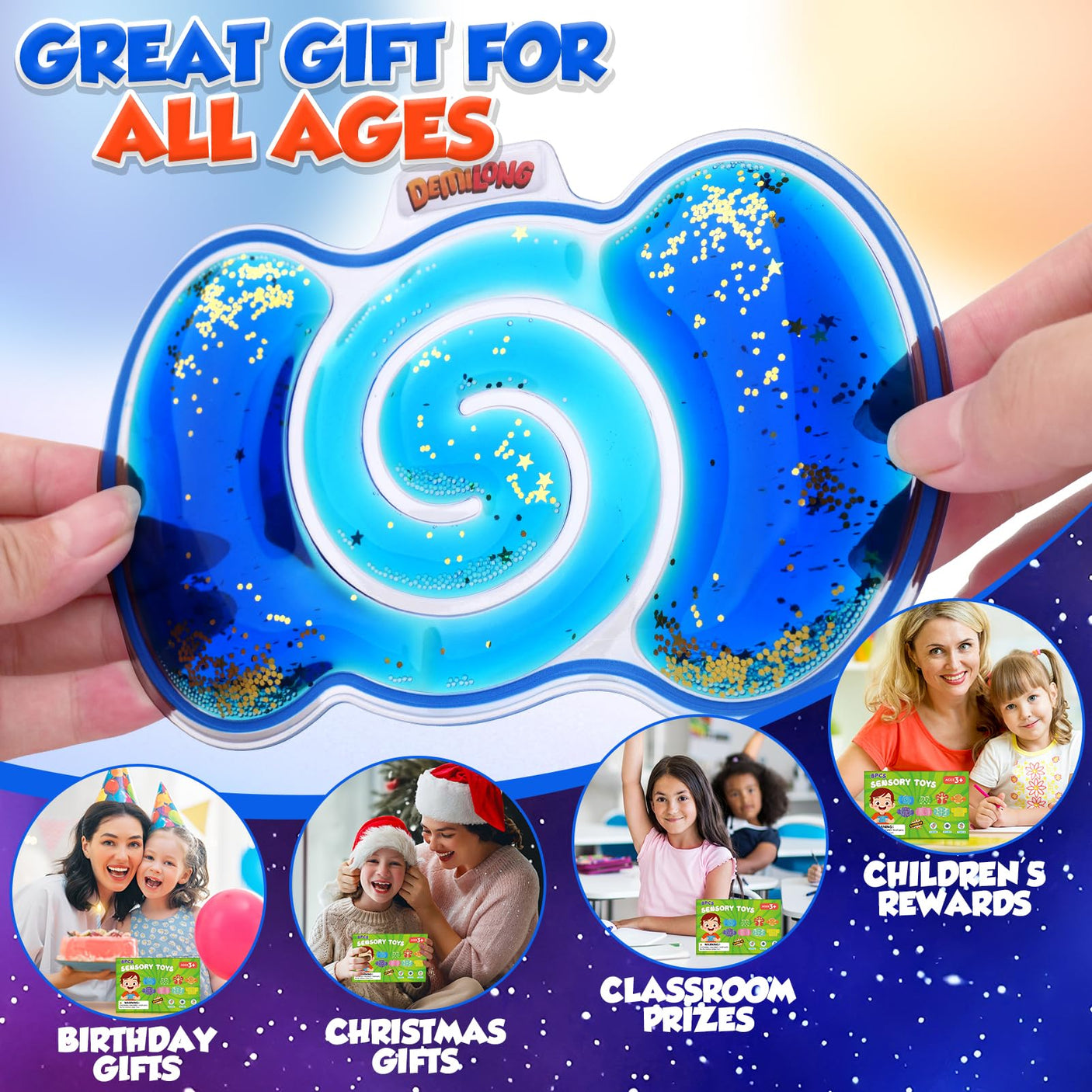 Squishy Sensory Toys for Kids - 4 Pack Fidget Toy Sensory Maze for Autism - Stress Relief Toys for Calm Down - Squeeze Fidget Toy Filled Goo, Glitter, Prizes for Kids Classroom,Classroom Must Haves