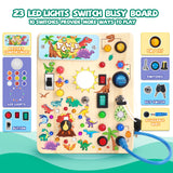 Busy Board, Montessori Toy for 1-3 Years Old, Wooden Toddler Sensory Travel Toy, Ideal Gift for 1+ Year Old Boys (Busy Board Plus V2), Medium, Yellow