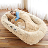 Human Dog Bed, Large Dog Beds for Humans Size Fits You and Pets, Washable Faux Fur Orthopedic Human Pet Bed for People Doze Off, Napping, Present Pillow, Blanket, Strap - Khaki