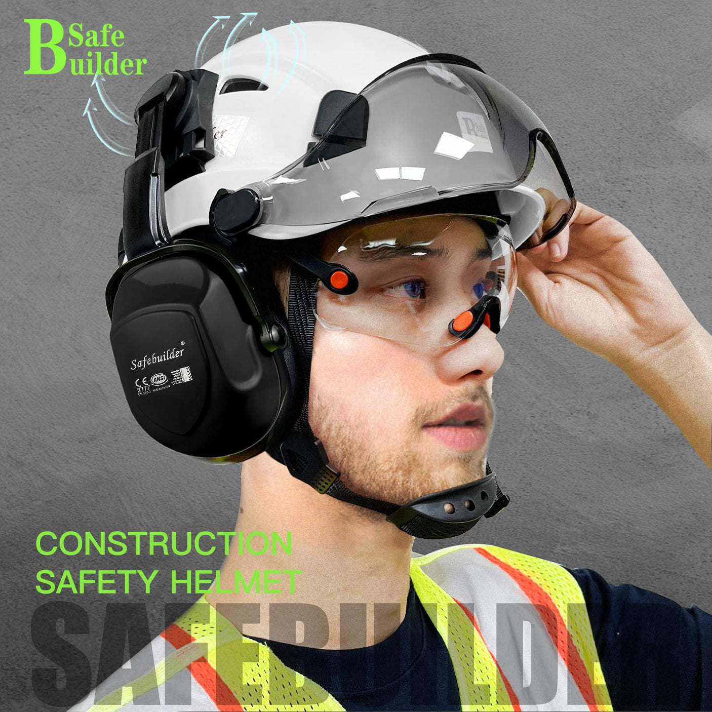 Industrial Safety Helmet with Visor Ear Muffs Hard Hat with Visor Vented Hardhats Construction Work Head Protection ANSI