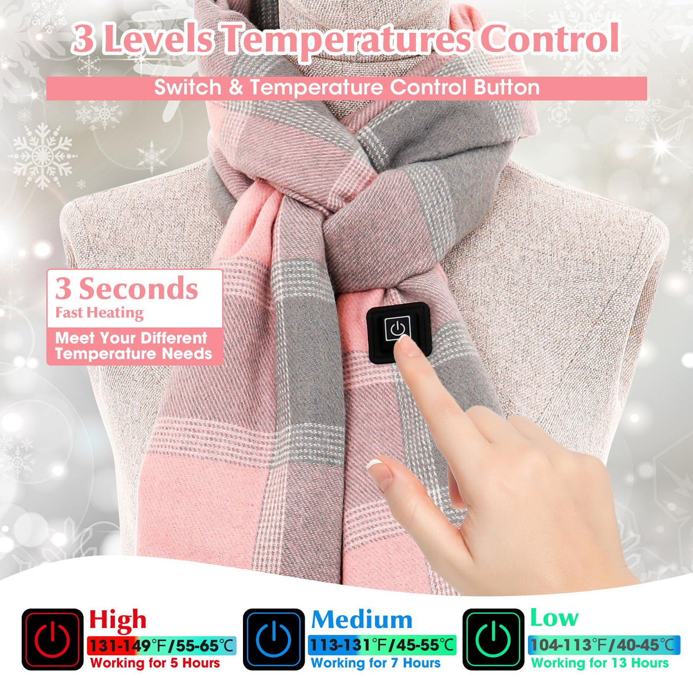 Heated Scarf for Women Rechargeable Neck Warmer, Scarves for Men Winter Warm Intelligent Electric Heating Scarf…