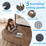 Human Dog Bed, Large Dog Beds for Humans Size Fits You and Pets, Washable Faux Fur Orthopedic Human Pet Bed for People Doze Off, Napping, Present Pillow, Blanket, Strap - Khaki
