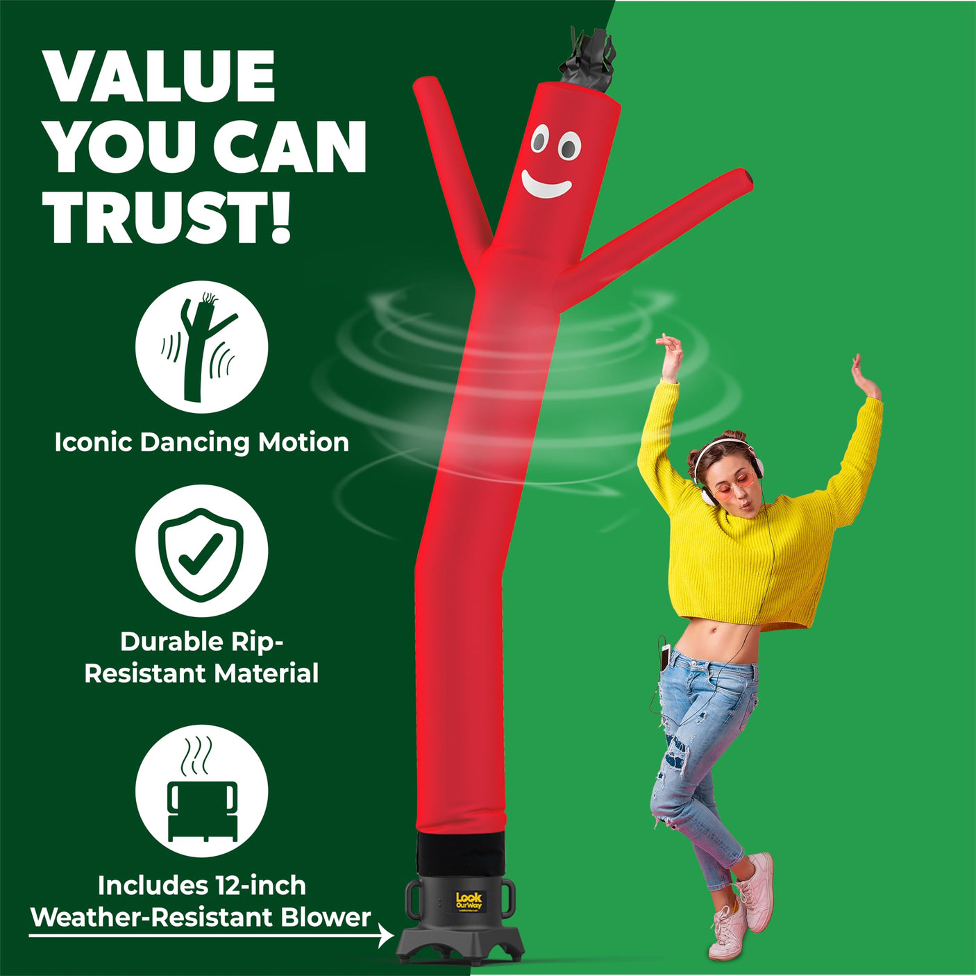 LookOurWay Air Dancers Wacky Waving Inflatable Tube Man Set - 10 Feet Tall Inflatable Dancing Man with Blower - Red