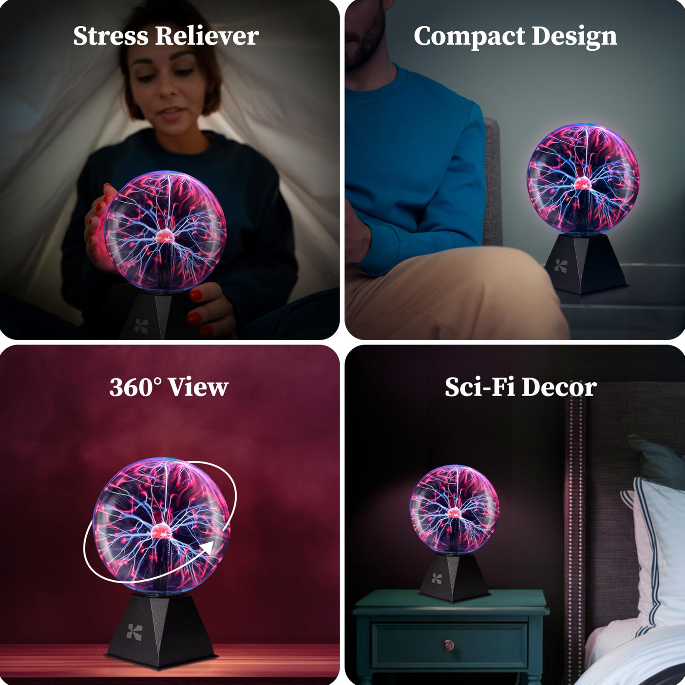 Katzco 7 Inch Plasma Ball Lamp - Touch and Sound Sensitive Electric Globe with Lightning Effects - Plug-in Energy Ball for Parties, Room Decor, and STEM Learning - Static Electricity Sphere for Kids
