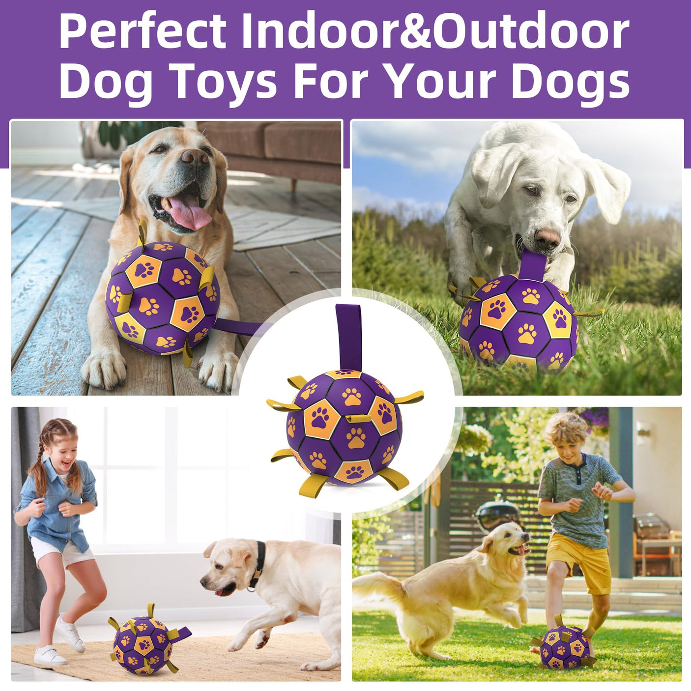 QDAN Premium Dog Toys Balls, Dog Soccer Ball with Straps, Dog Birthday Gifts, Herding Ball, Durable Balls for Small Medium Pet, Puppy Outdoor Toy, Pet Training Soccer Ball, World Cup Soccer (6 Inch)