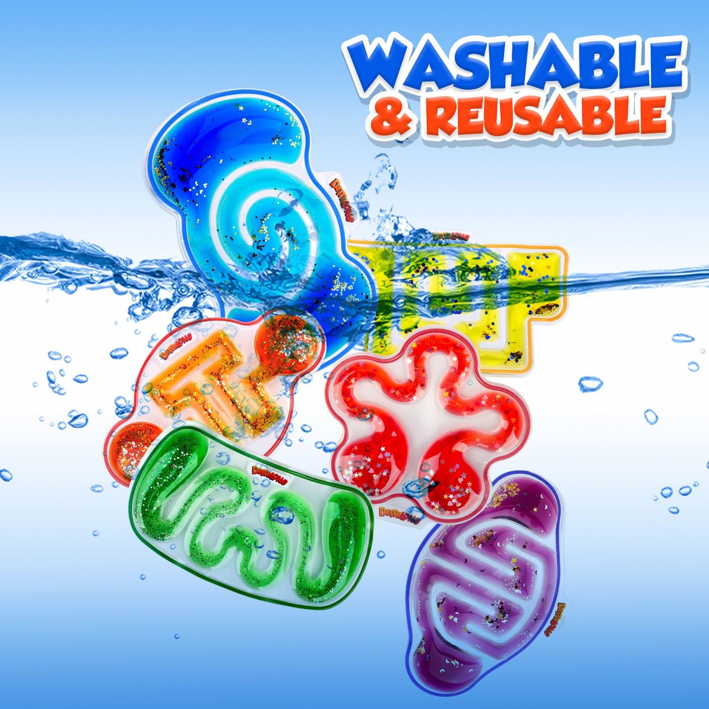 Squishy Sensory Toys for Kids - 4 Pack Fidget Toy Sensory Maze for Autism - Stress Relief Toys for Calm Down - Squeeze Fidget Toy Filled Goo, Glitter, Prizes for Kids Classroom,Classroom Must Haves