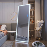 LVSOMT LED RGB Full Length Mirror, Full Body Mirror with Lights, Wall Mounted Lighted Mirror, Over The Door Hanging Mirror, 14 LED Light + Dimmable Brightness + Adjustable Speed, 47" x 16"