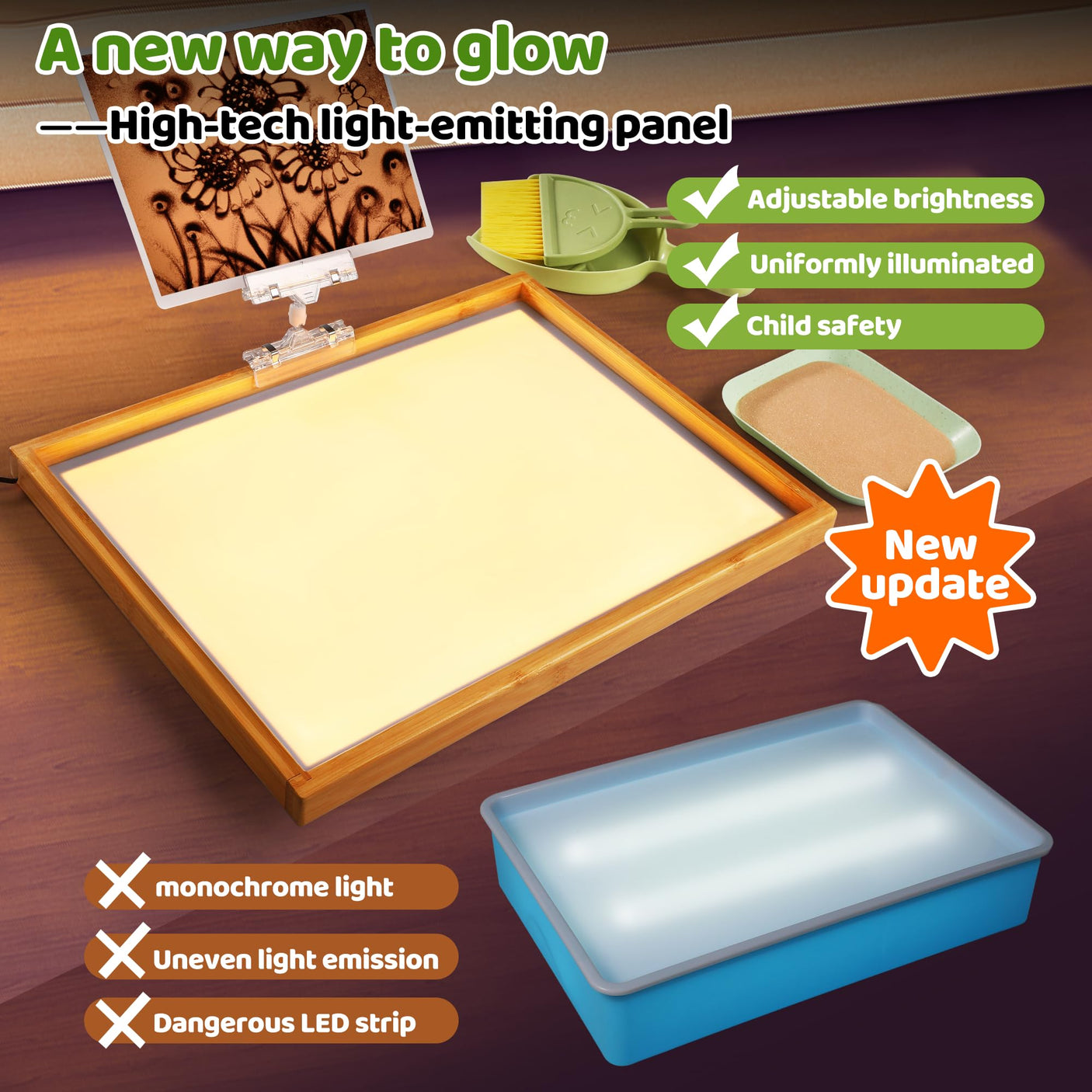 Light Table for Kids-Sand Painting Light Box Sand Art Kits Light Table Toys for Boys and Girls, 16" (Blue)