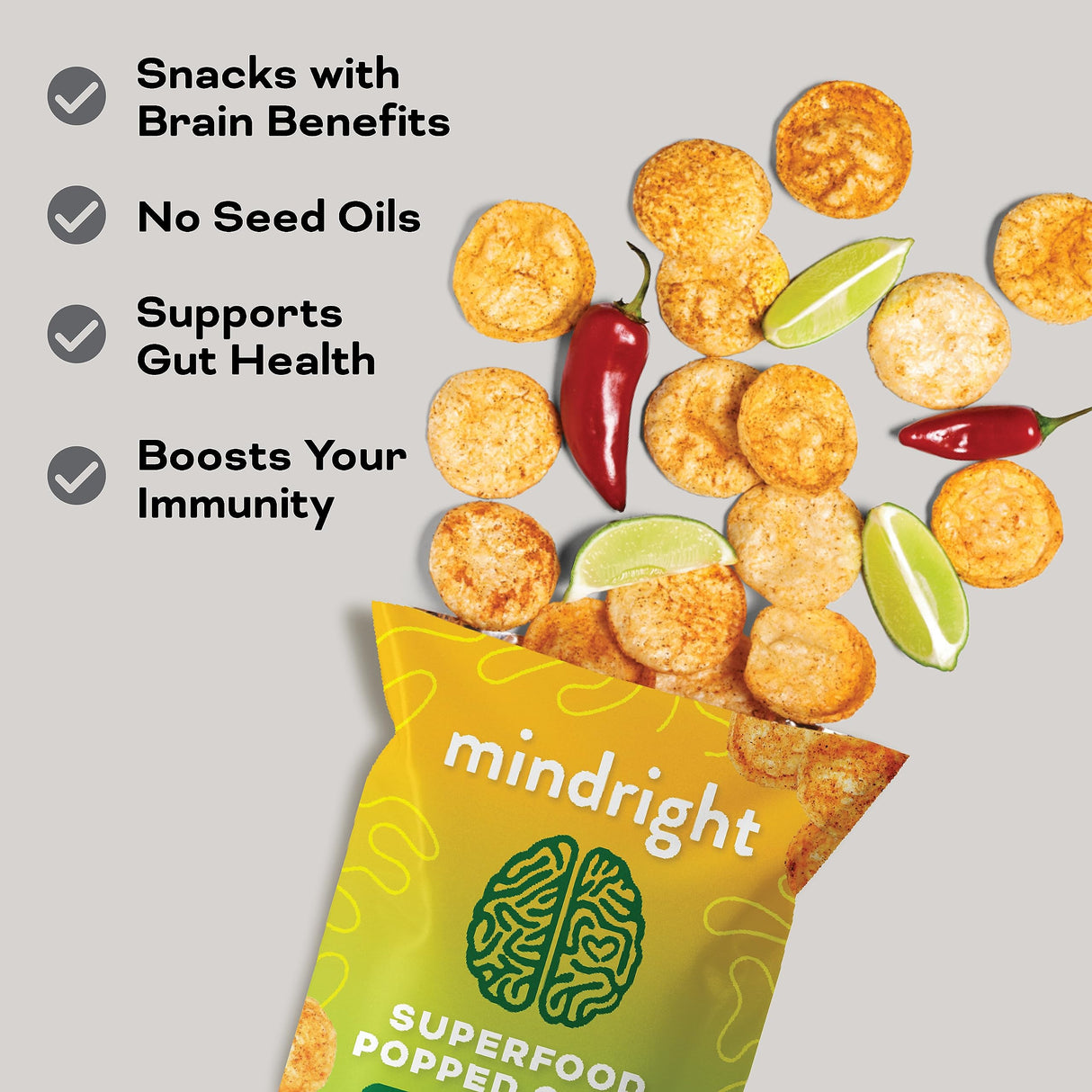 MINDRIGHT Superfood Vegan Nootropic Snack Popped Veggie Chips Variety Pack - Gluten Free Non-Gmo Grain Free - Brain Food Healthy Chips To Help Enhance Mood, Energy & Focus (4oz, 4 Pack)