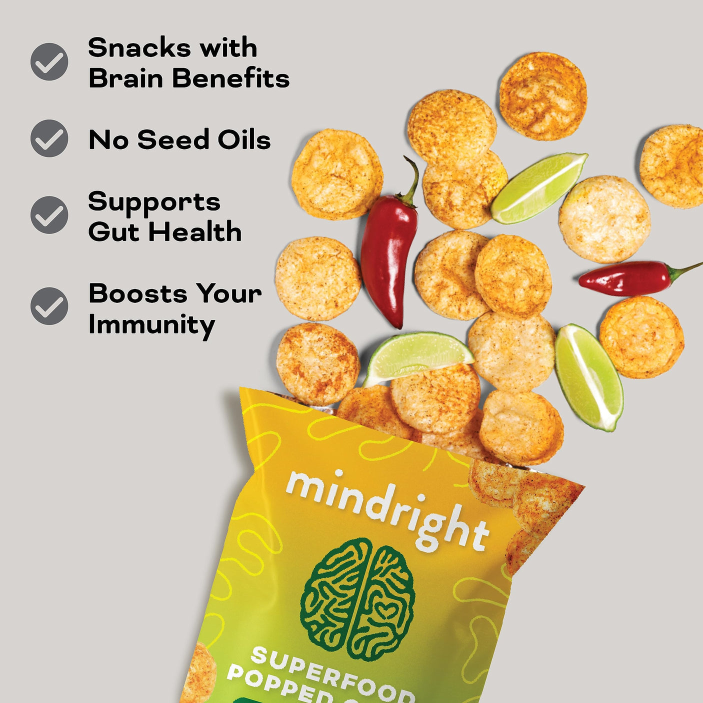 MINDRIGHT Superfood Vegan Nootropic Snack Popped Veggie Chips Variety Pack - Gluten Free Non-Gmo Grain Free - Brain Food Healthy Chips To Help Enhance Mood, Energy & Focus (4oz, 4 Pack)