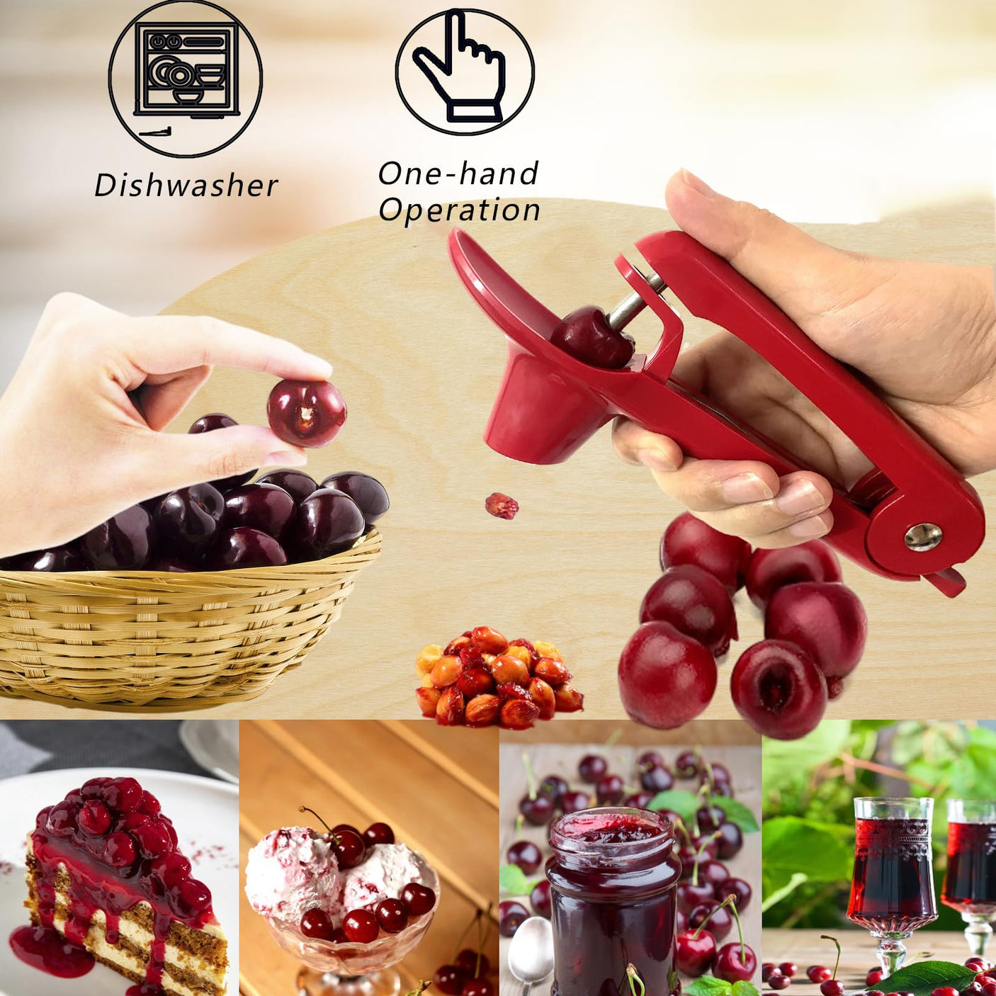 Cherry Pitter, Stainless Steel Olive and Cherries Pitters Corer Tool with Space-Saving Lock Design, Multi-Function Fruit Pit Remover for Cherry Jam (Black)