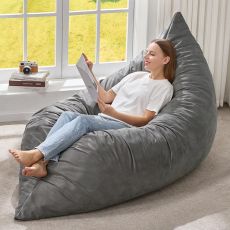 Hobestluk 3 in 1 Bean Bag Chair Giant Bean Bag Chairs Convertible Bean Bag Floor Cushion with Machine Washable Cover, Beanbag Chairs for Adult (Dark Grey)