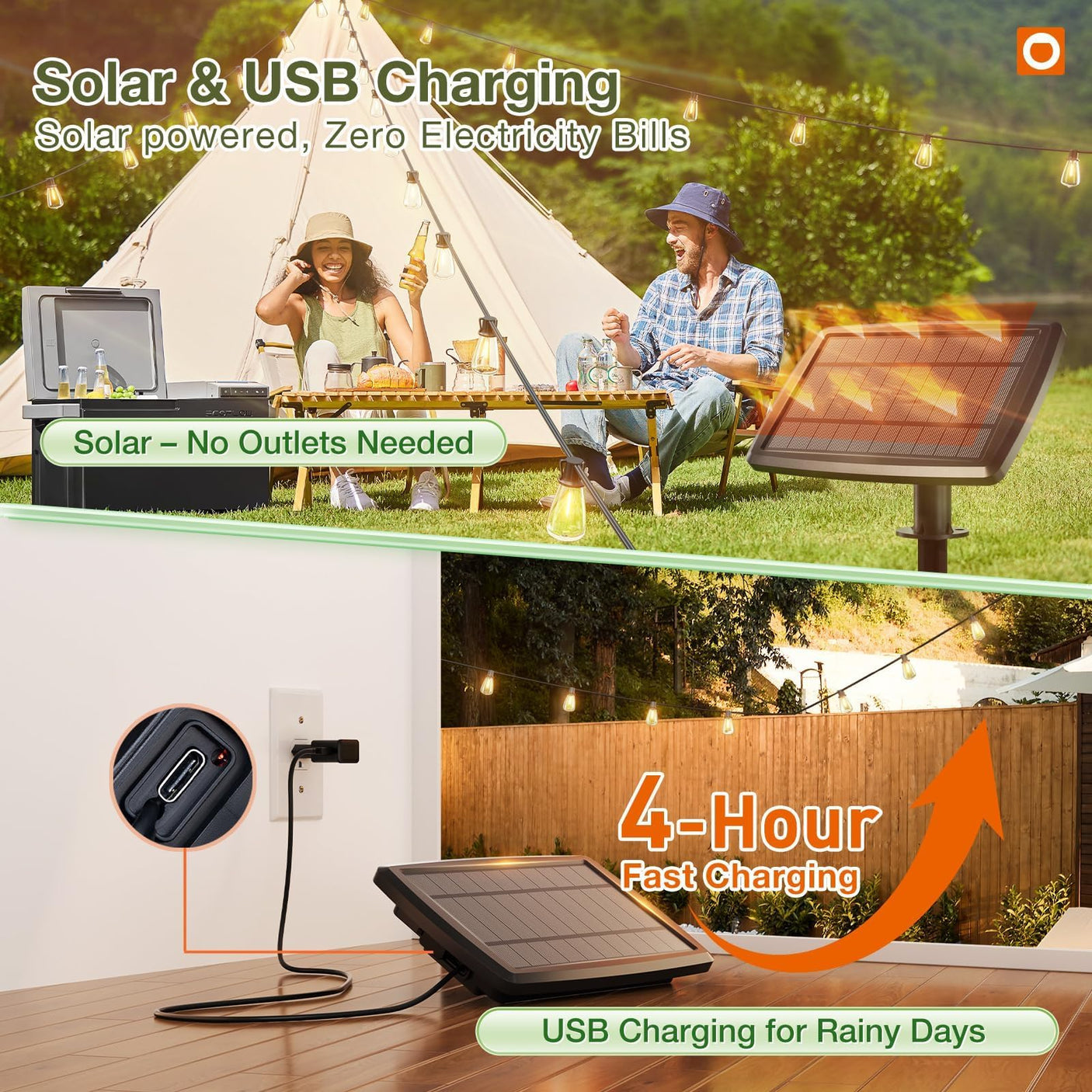 addlon 54(48+6) FT Solar String Lights Waterproof,Patio Lights Solar Powered with Remote & USB Port 15+1 LED Shatterproof Bulbs 3 Light Modes, Dimmable Solar Light for Camping Backyard Garden