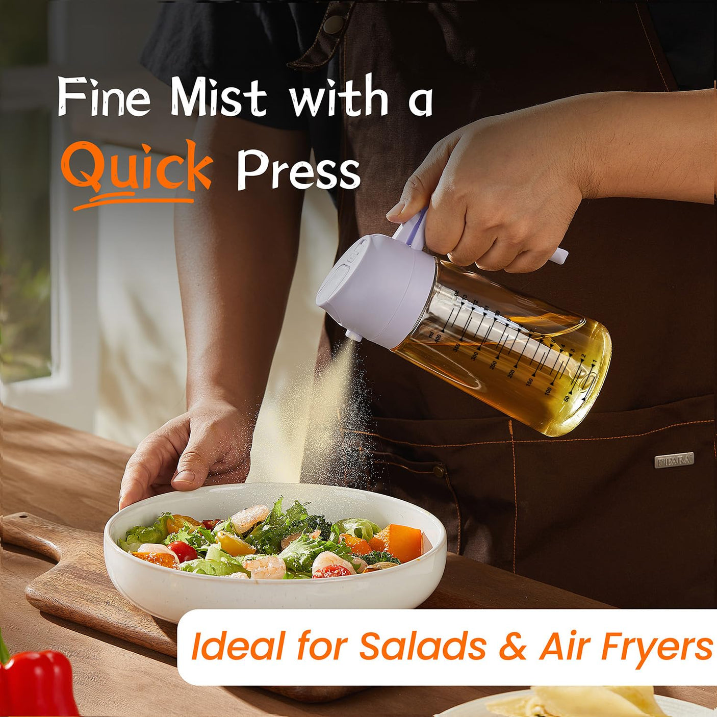 TrendPlain 16oz/470ml Glass Olive Oil Sprayer for Cooking - 2 in 1 Olive Oil Dispenser for Kitchen Gadgets, Air Fryer, Salad, and BBQ - Navy