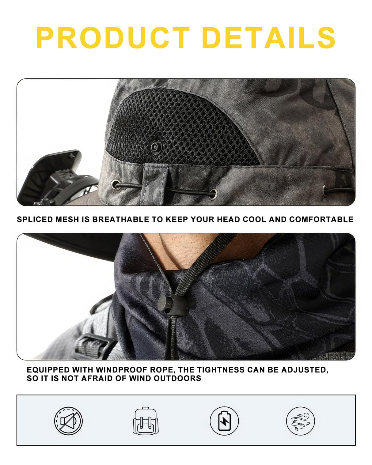 Wide Brim Solar Fan Outdoor Fishing Hat, Solar & USB Powered, Summer UV Protection Outdoor Fishing Hats UPF 50