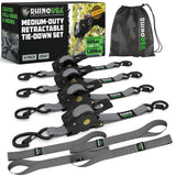 Rhino USA Retractable Ratchet Straps (4-Pack) - 1 Inch x 10 Feet (1,209lb Break Strength) - Heavy Duty Auto Self Retracting Tie Down Straps for Truck, Cargo Trailer, Motorcycle, Rad & More - Green