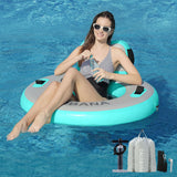 Round Floating Ring Inflatable Water Hammock Heavy Duty River Floats Lake Raft for Adults Tanning Pool Lounger Float Island Platform Pad Mat for Party
