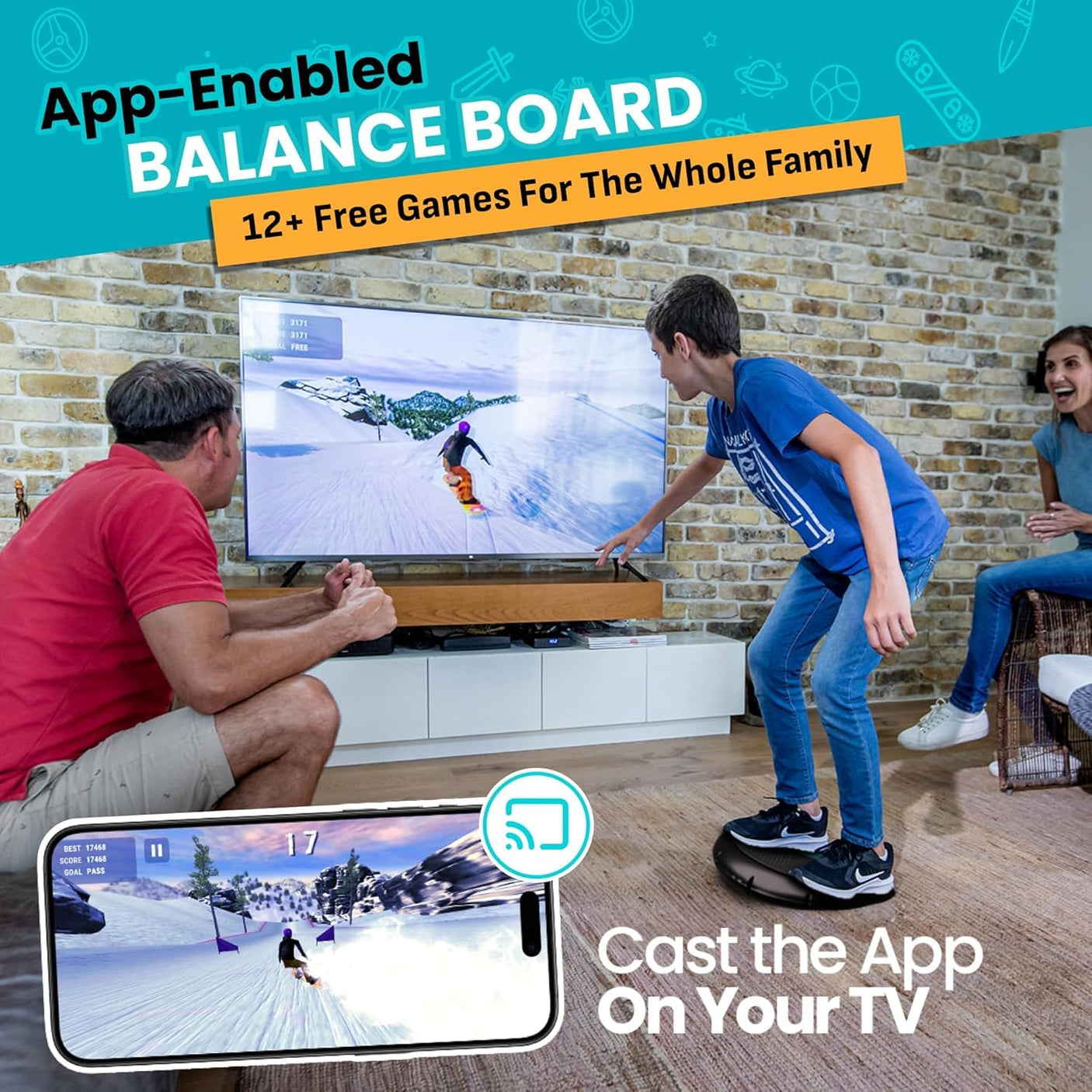 GoBalance Board - App-Enabled Balance Board. Smart Bluetooth Sensor, 12 FREE Interactive Games - Fun, Balance Training and Home Gym Workout! Boost Coordination & Strength for Teens and Adults