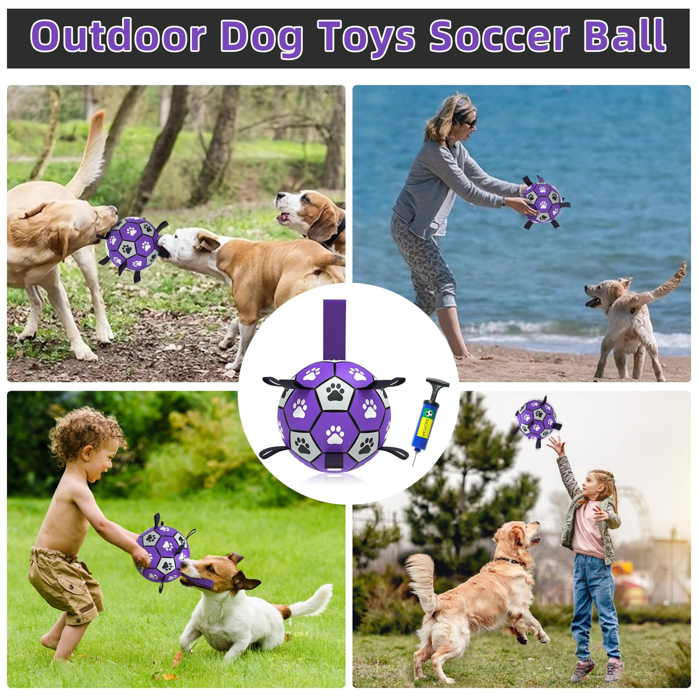 QDAN Premium Dog Toys Balls, Dog Soccer Ball with Straps, Dog Birthday Gifts, Herding Ball, Durable Balls for Small Medium Pet, Puppy Outdoor Toy, Pet Training Soccer Ball, World Cup Soccer (6 Inch)