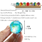 7 Chakra Natural Healing Spheres with LED Wooden Stand 40mm Crystal Quartz Stones for Meditation Positive Energy Night Light Decoration Balls Set for Home