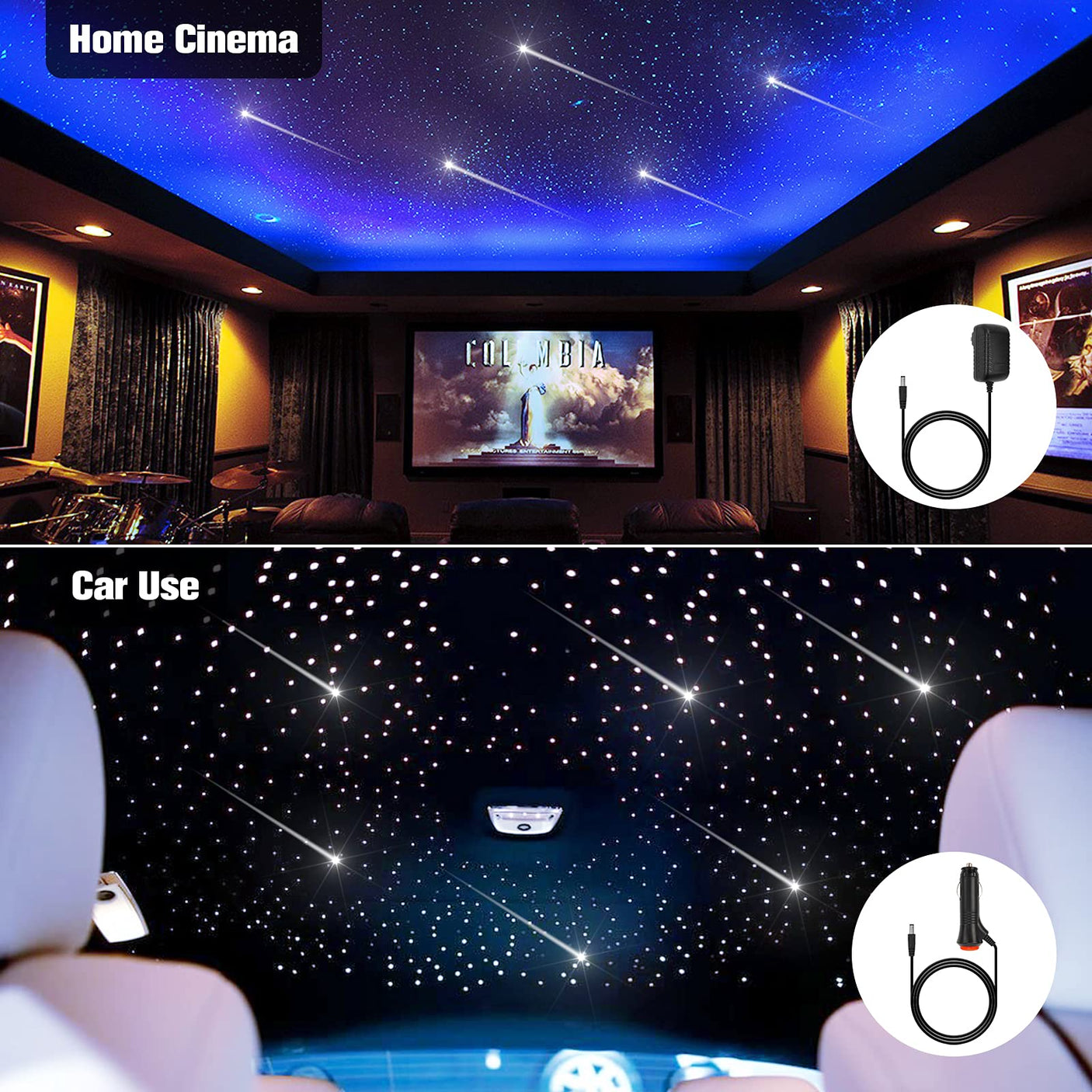 CHINLY Two-Color 1000pcs Twinkle Starlight Headliner Kit 1000 Piece Star Lights for Car,13.1ft Car Star Lights,APP RGBW Fiber Optic Lights Starlights Headliner Kit for Home Theater