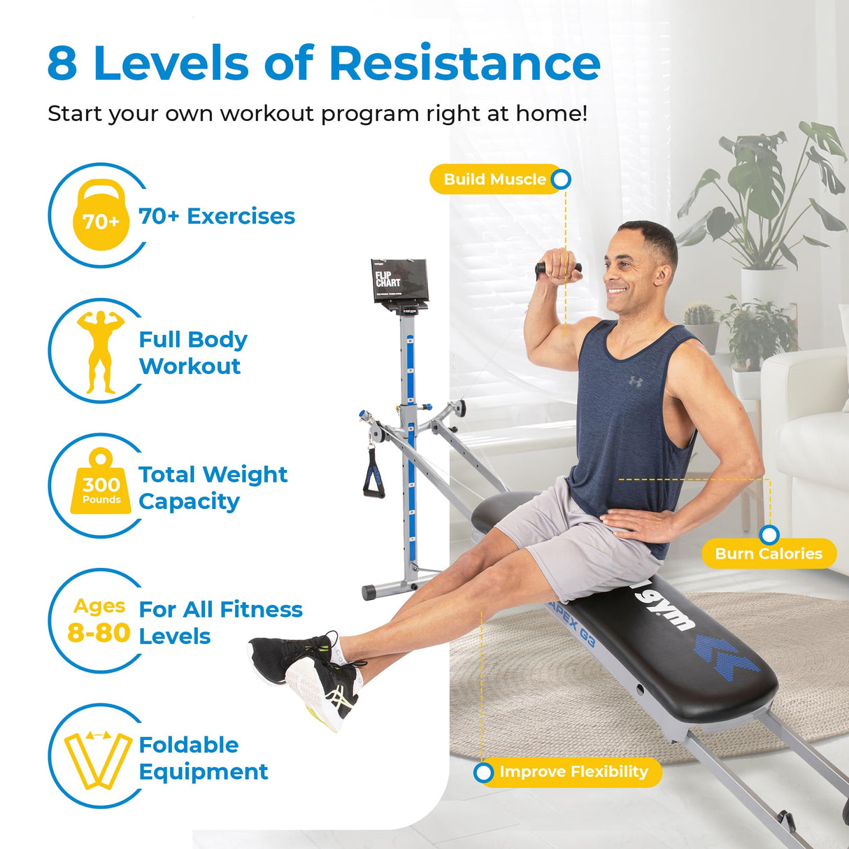 Total Gym APEX Versatile Indoor Home Gym Workout Total Body Strength Training Fitness Equipment