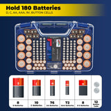 Ontel Battery Daddy Storage & Organizer Case with Tester, Stores & Protects Up to 180 Batteries, Double-Sided, Durable Design W/Clear Locking Lid, Secure Latches & Portable Carrying Handle- Warm Grey