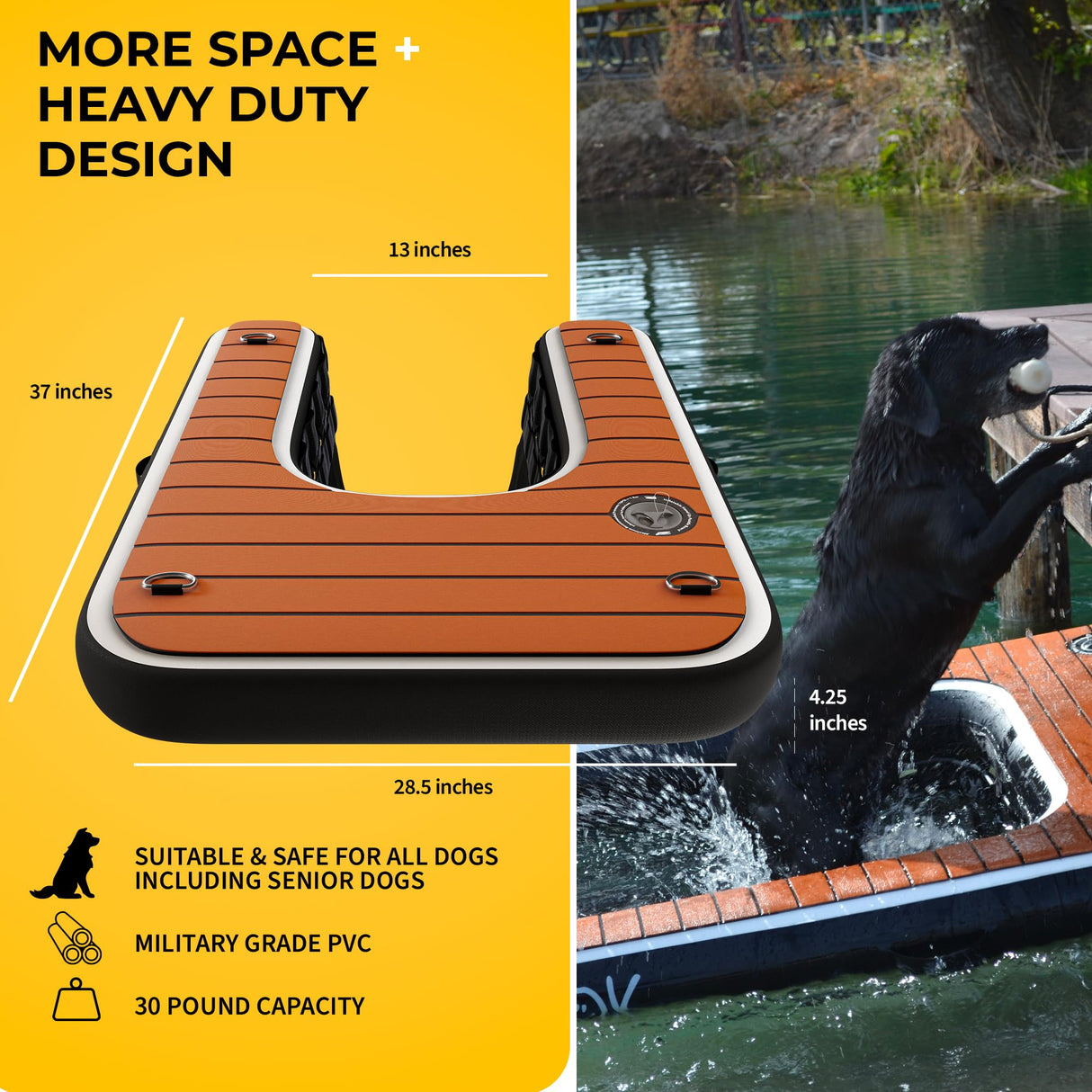 DOK Dog-DOK Inflatable Dock Platform: Safe & Easy Water Access for Dogs Up to 230 lbs; Floating Non-Slip EVA Foam with Dog Boat Ramp for Pool, Dock, & Lake | Military Grade & High Visibility