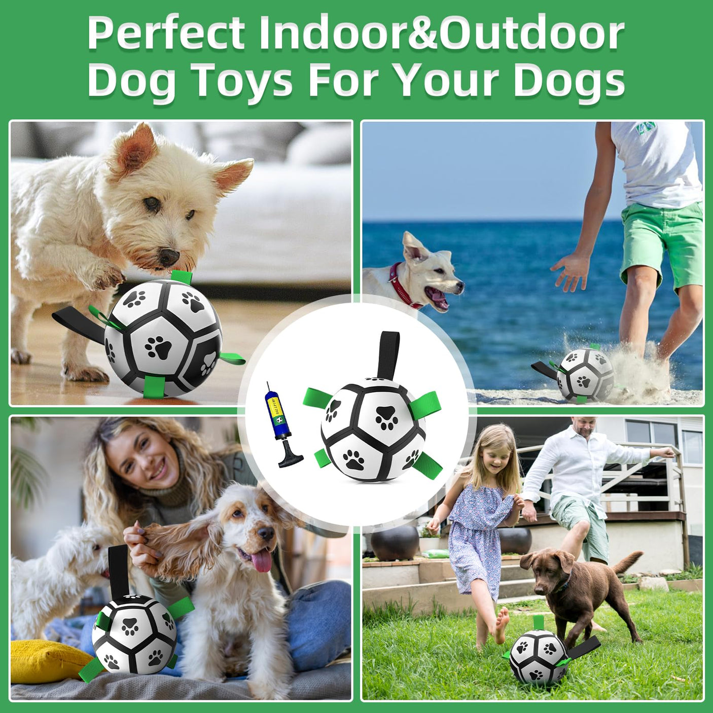 QDAN Premium Dog Toys Balls, Dog Soccer Ball with Straps, Dog Birthday Gifts, Herding Ball, Durable Balls for Small Medium Pet, Puppy Outdoor Toy, Pet Training Soccer Ball, World Cup Soccer (6 Inch)