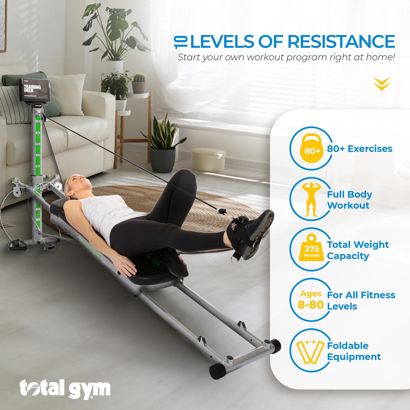 Total Gym APEX Versatile Indoor Home Gym Workout Total Body Strength Training Fitness Equipment