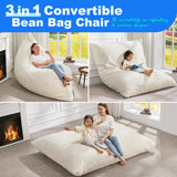 Hobestluk 3 in 1 Bean Bag Chair Giant Bean Bag Chairs Convertible Bean Bag Floor Cushion with Machine Washable Cover, Beanbag Chairs for Adult (Dark Grey)