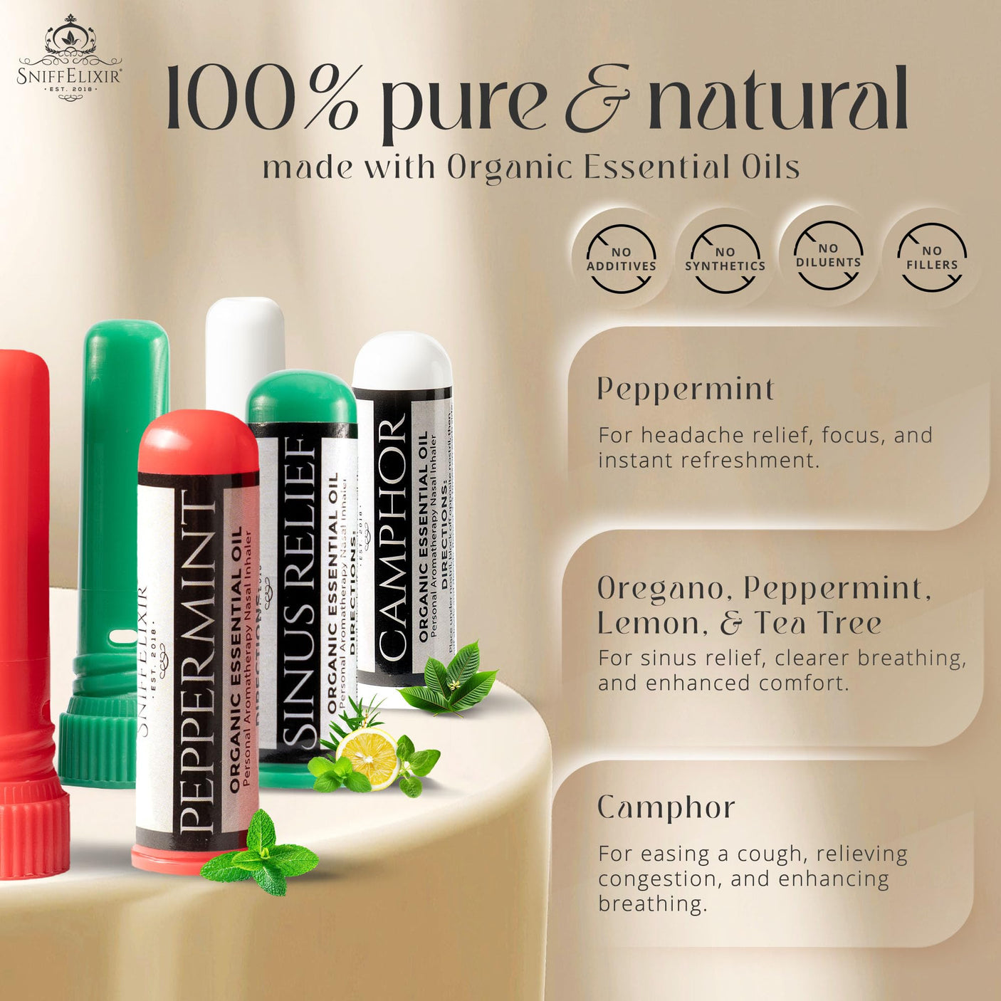 Nasal Stick Inhaler Lavender Nasal Aromatherapy Inhaler - Natural Essential Oil Inhaler for Calm Mind, Mood Boost Nausea Inhaler Relaxation Gifts Nasal Inhaler Stick Portable Nasal Inhalers for Adults
