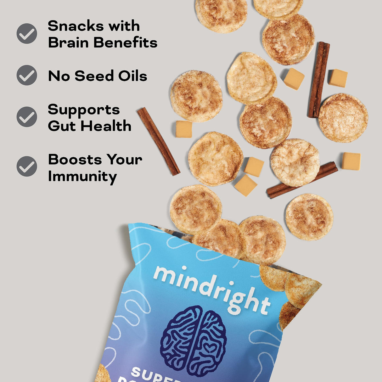 MINDRIGHT Superfood Vegan Nootropic Snack Popped Veggie Chips Variety Pack - Gluten Free Non-Gmo Grain Free - Brain Food Healthy Chips To Help Enhance Mood, Energy & Focus (4oz, 4 Pack)
