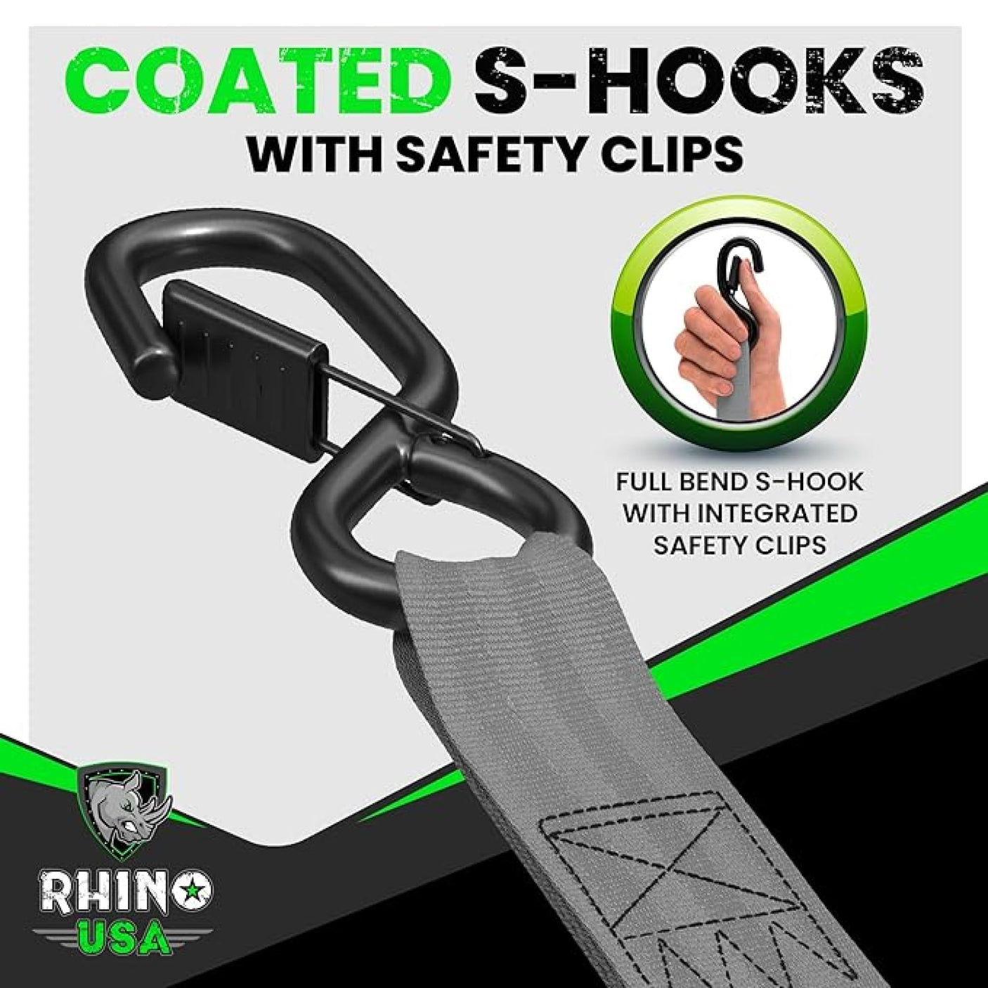Rhino USA Retractable Ratchet Straps (4-Pack) - 1 Inch x 10 Feet (1,209lb Break Strength) - Heavy Duty Auto Self Retracting Tie Down Straps for Truck, Cargo Trailer, Motorcycle, Rad & More - Green