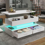 SEDETA 40" Lift Top Coffee Table, Coffee Tables with Storage for Living Room, Small Coffee Table with 2 Fabric Drawers & LED Light for Dining Reception Room, Black