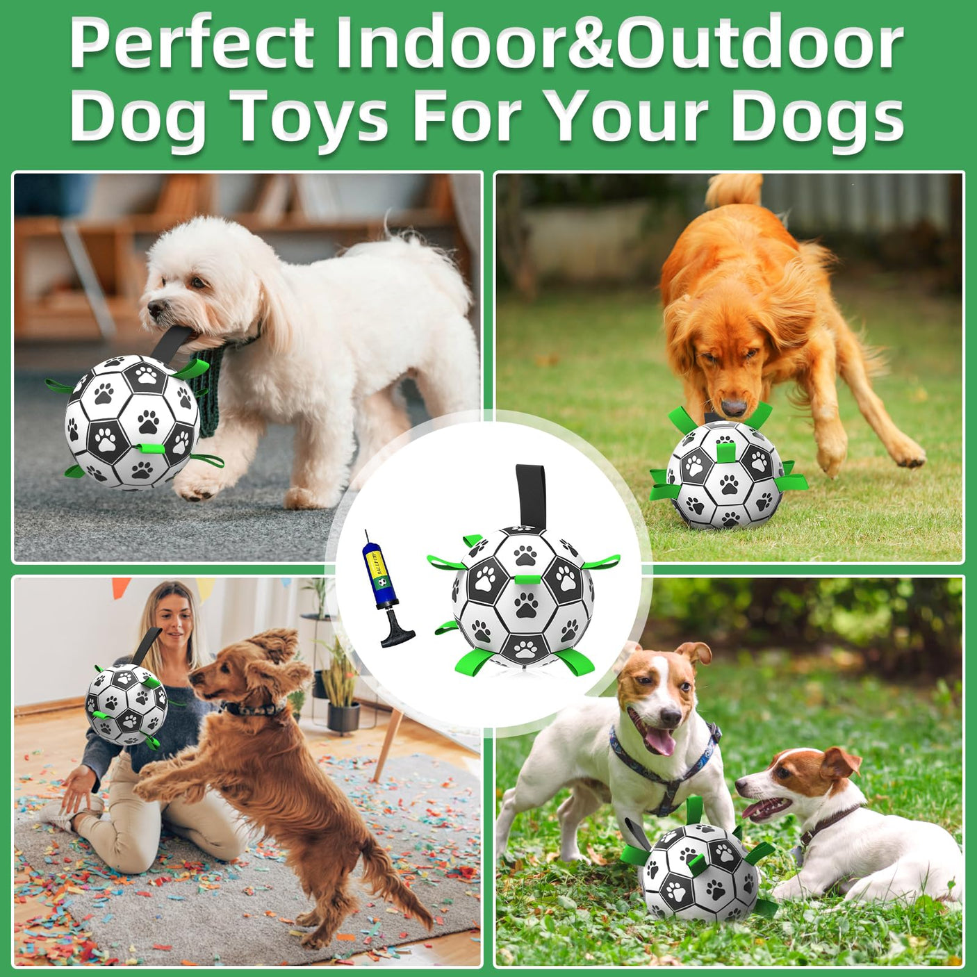 QDAN Premium Dog Toys Balls, Dog Soccer Ball with Straps, Dog Birthday Gifts, Herding Ball, Durable Balls for Small Medium Pet, Puppy Outdoor Toy, Pet Training Soccer Ball, World Cup Soccer (6 Inch)