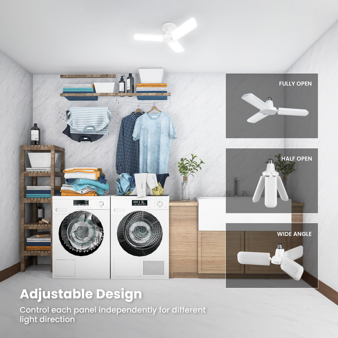 Feit Electric Smart LED Garage Light, RGBW 3 Panel, WiFi 2.4GHz, Screw-in LED Shop Light Bulb, Works with Alexa and Google Home Assistant, E26, 4000 Lumens, Garage Ceiling Light, ADJ4000/RGBW/LED/AG