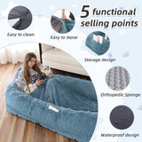 Human Dog Bed, Large Dog Beds for Humans Size Fits You and Pets, Washable Faux Fur Orthopedic Human Pet Bed for People Doze Off, Napping, Present Pillow, Blanket, Strap - Khaki