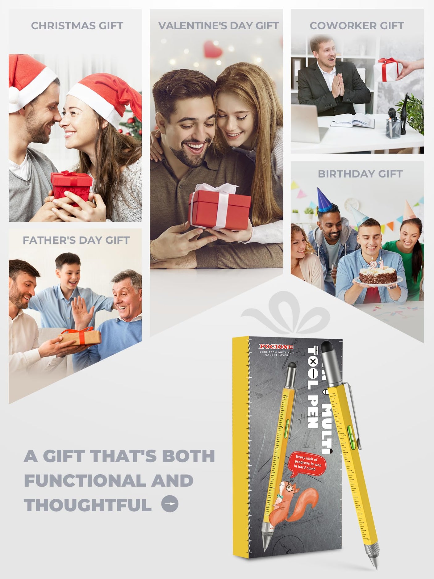Birthday Gifts for Men Multitool Pen: Fathers Day Mens Gifts for Dad Him Husband Cool Gadgets EDC Tools for Men, Father's Day Gift from Daughter Wife Son, Woodworker Carpenter Construction Tool Gift