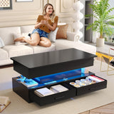 SEDETA 40" Lift Top Coffee Table, Coffee Tables with Storage for Living Room, Small Coffee Table with 2 Fabric Drawers & LED Light for Dining Reception Room, Black
