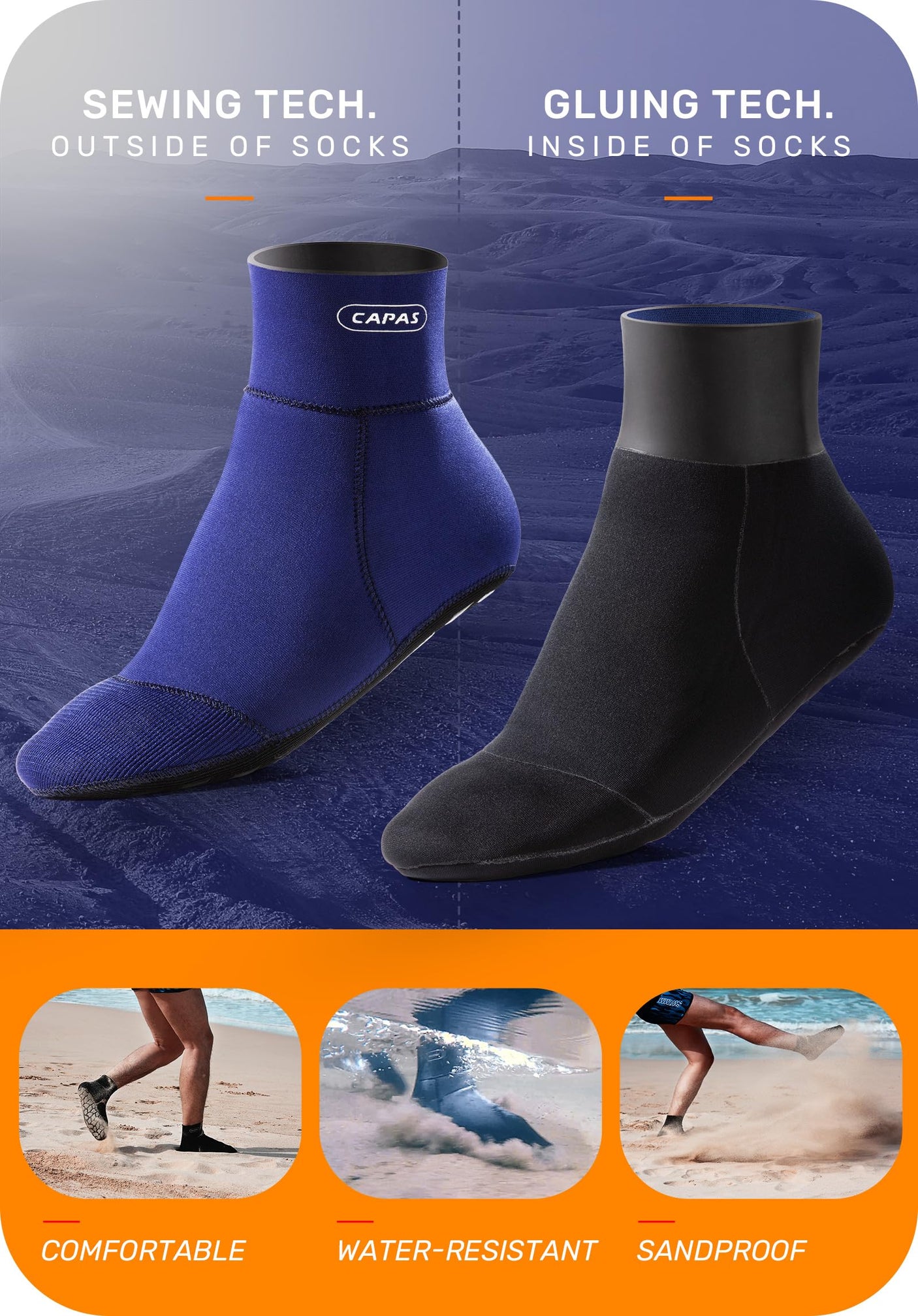 CAPAS 2mm Neoprene Sand Socks, Beach Volleyball Sand Proof Outdoor Socks, Wetsuit Diving Water Socks Keep Warm for Men Women